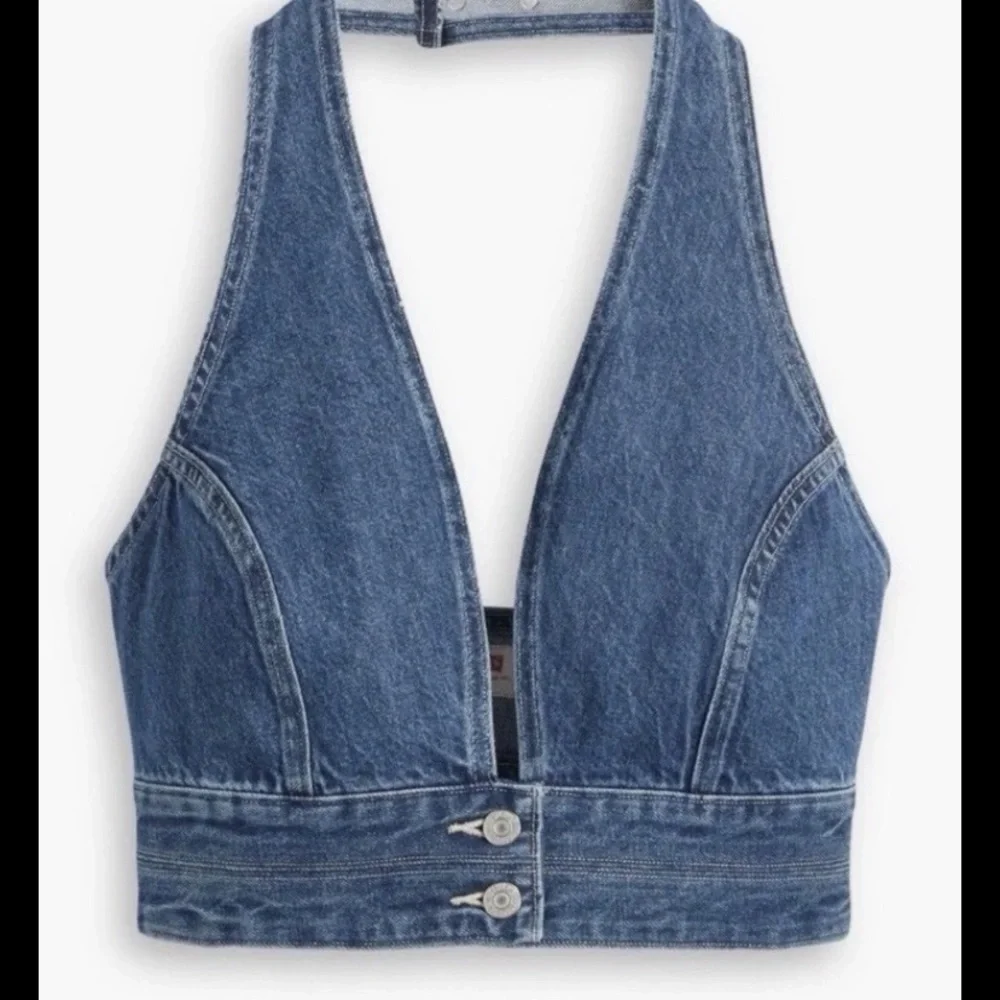 Levi's DAISY Denim JEAN Cowgirl Crop Top HALTER Stretch S110786 SIZE Large NWT - Picture 2 of 13